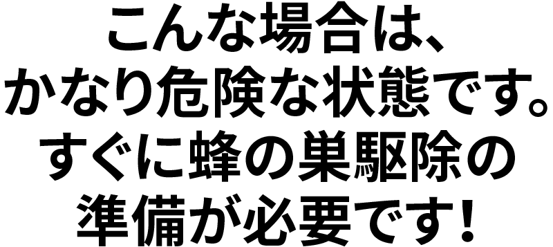こんな場合は、かなり危険な状態です。すぐに蜂の巣駆除の準備が必要です!